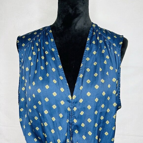 Free People Satin Mornings in Marrakesh Navy Blue Tie-Front Blouse Sz Small - Picture 2 of 11